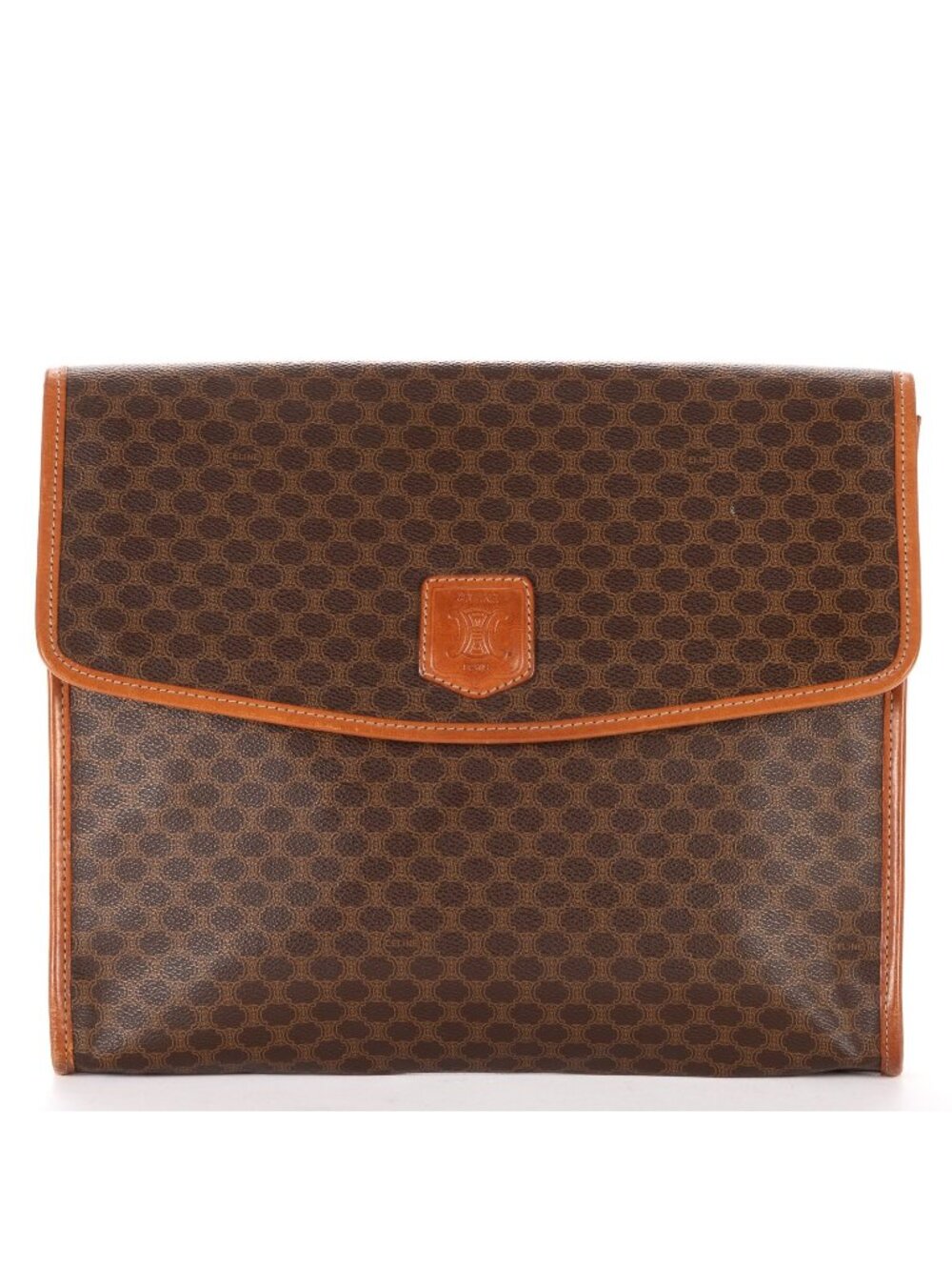 Celine Clutch Dark Brown Tan Macadam Canvas